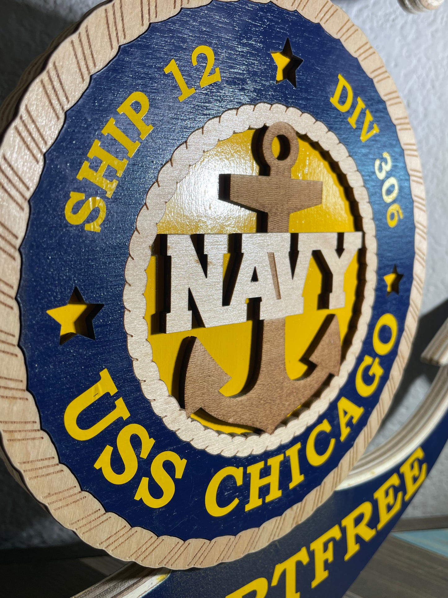 Navy PIR Anchor - Round Center With Personalied PIR Information.