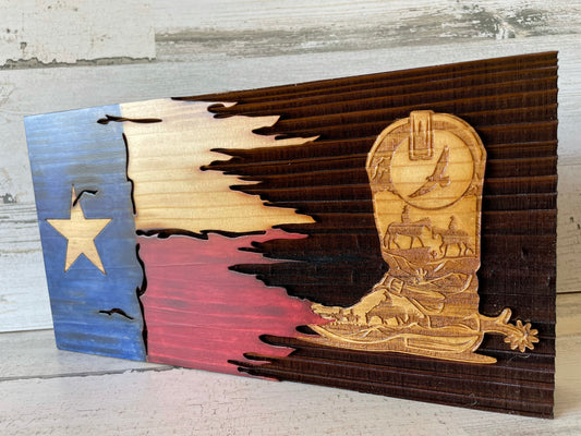 Cowboy Boot Texas Torn Flag