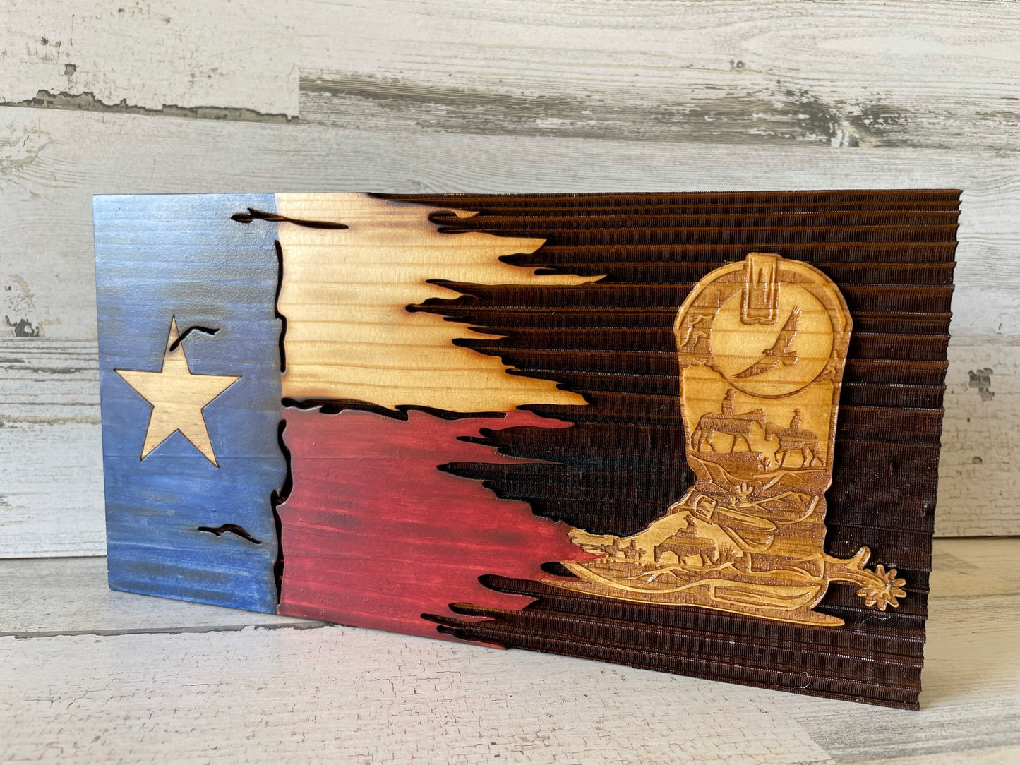 Cowboy Boot Texas Torn Flag