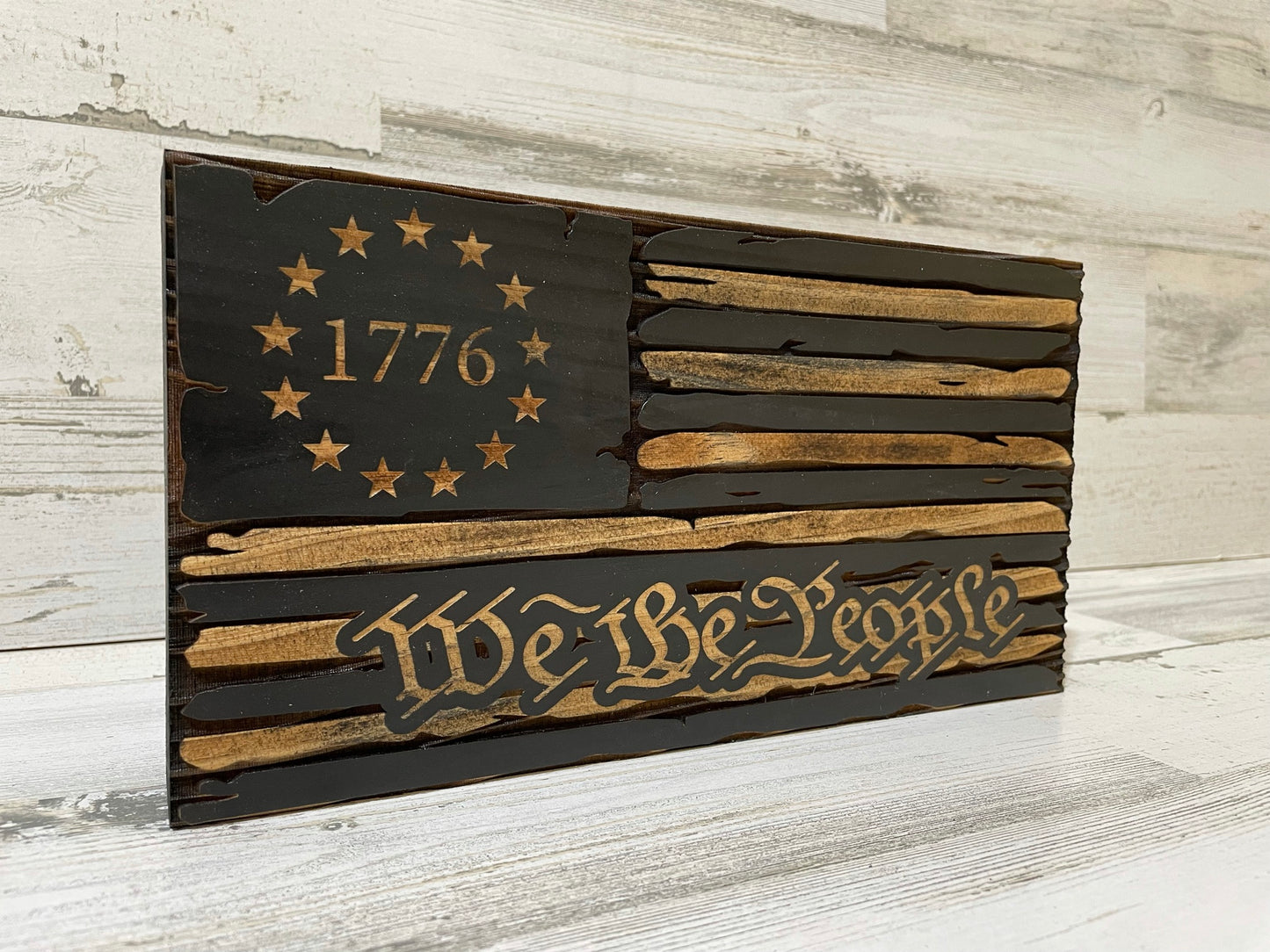 Worn American We the People Flag wall or shelf decor