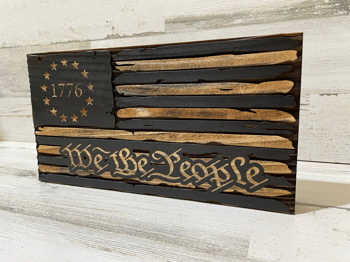 Worn American We the People Flag wall or shelf decor