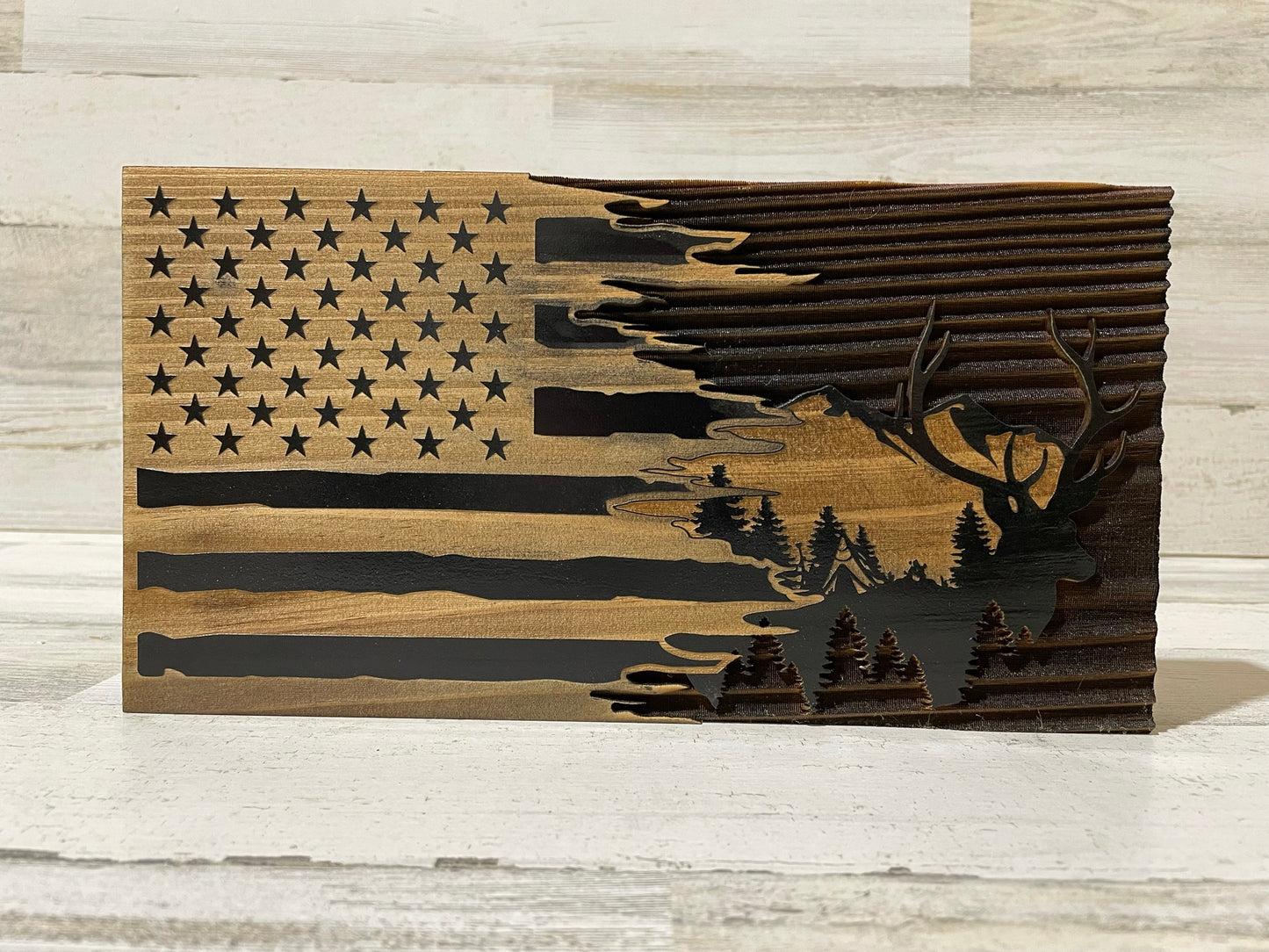 Mountain Elk Silhouette Tattered Flag