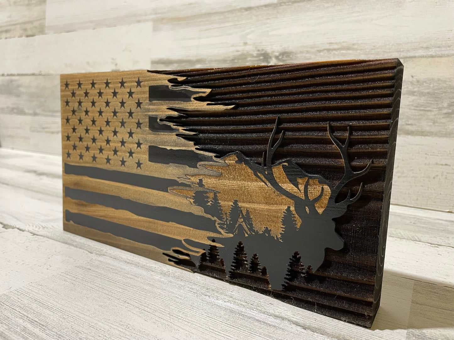 Mountain Elk Silhouette Tattered Flag