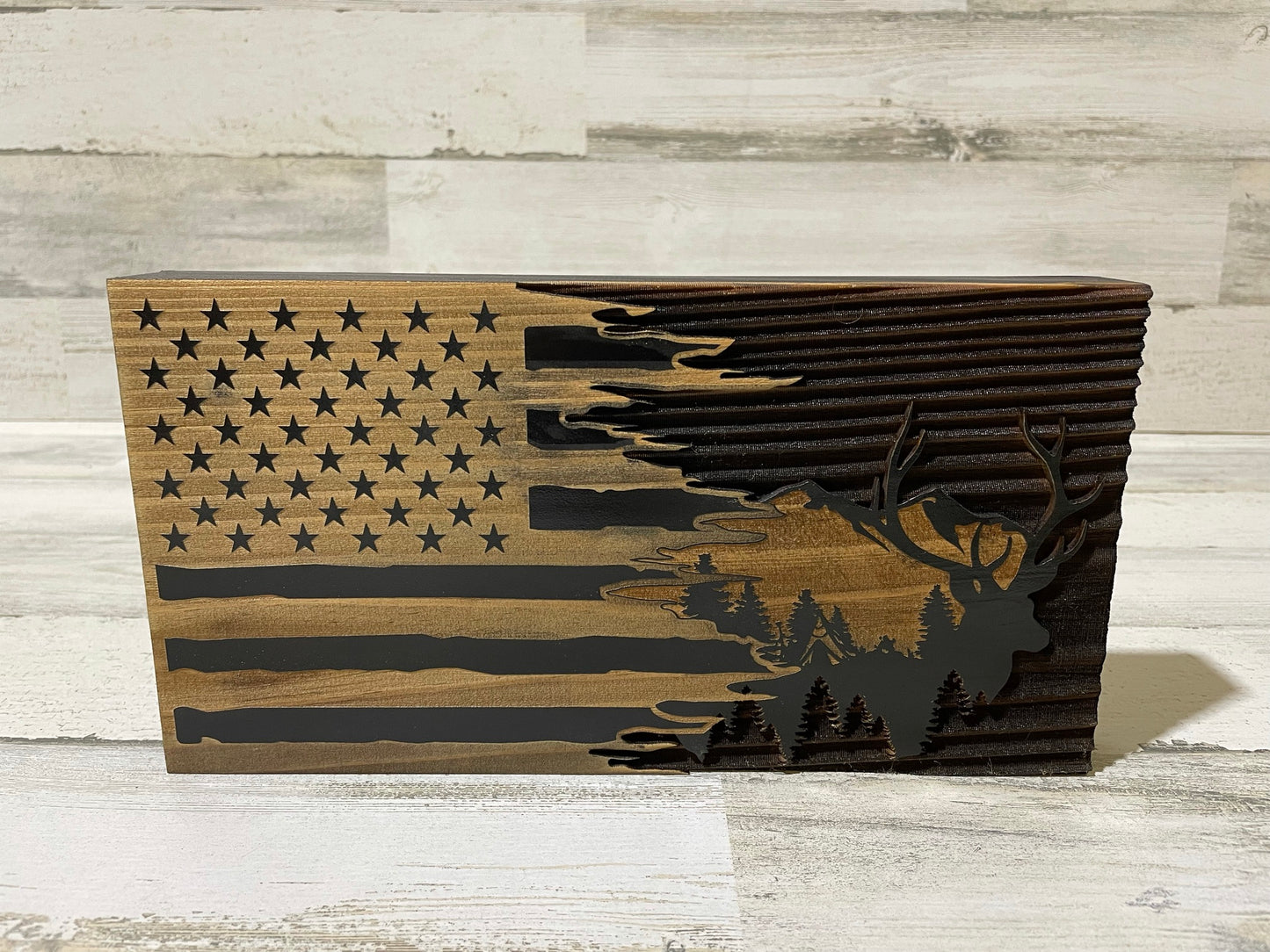 Mountain Elk Silhouette Tattered Flag