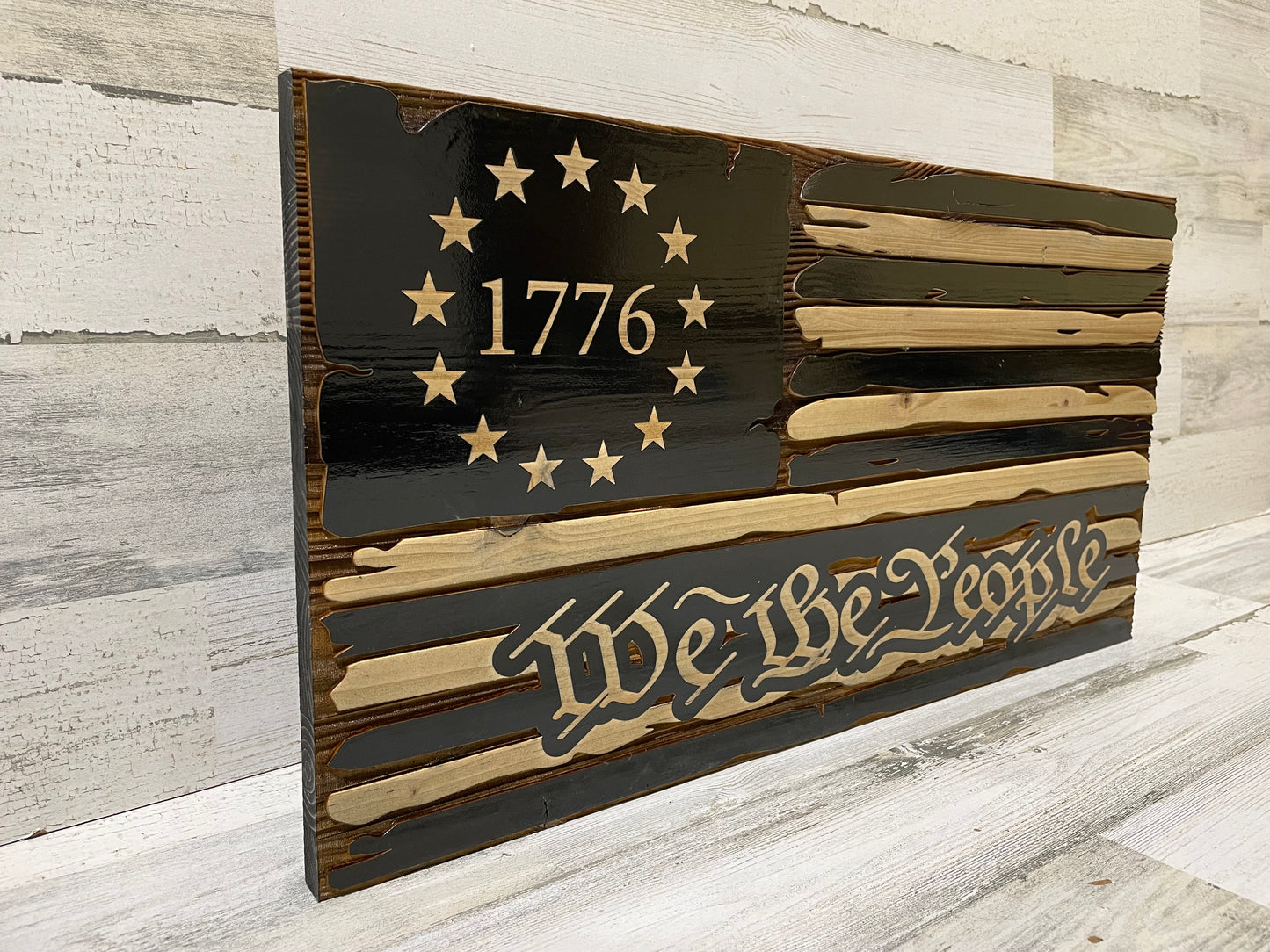 Worn American We the People Flag wall or shelf decor