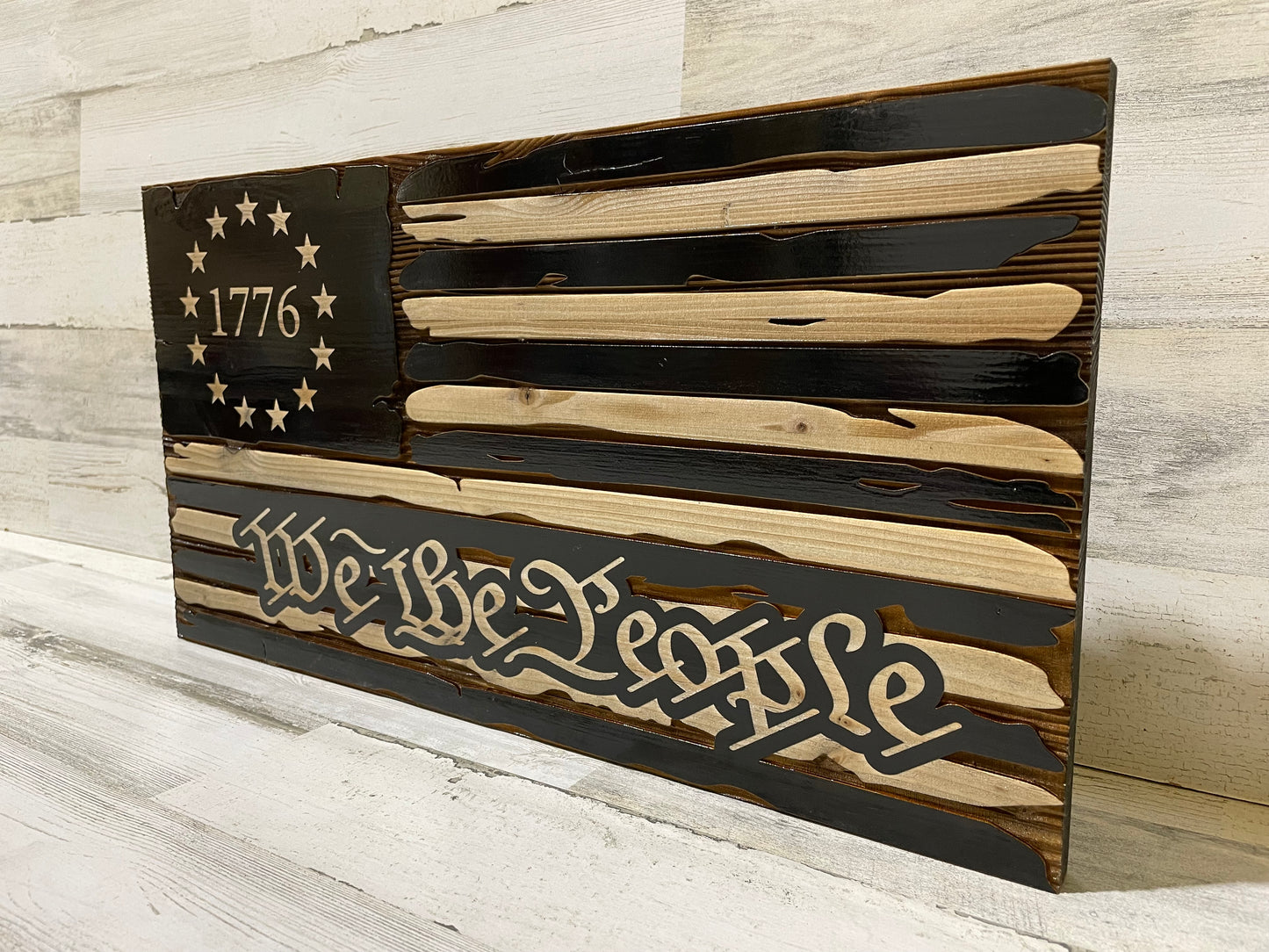 Worn American We the People Flag wall or shelf decor