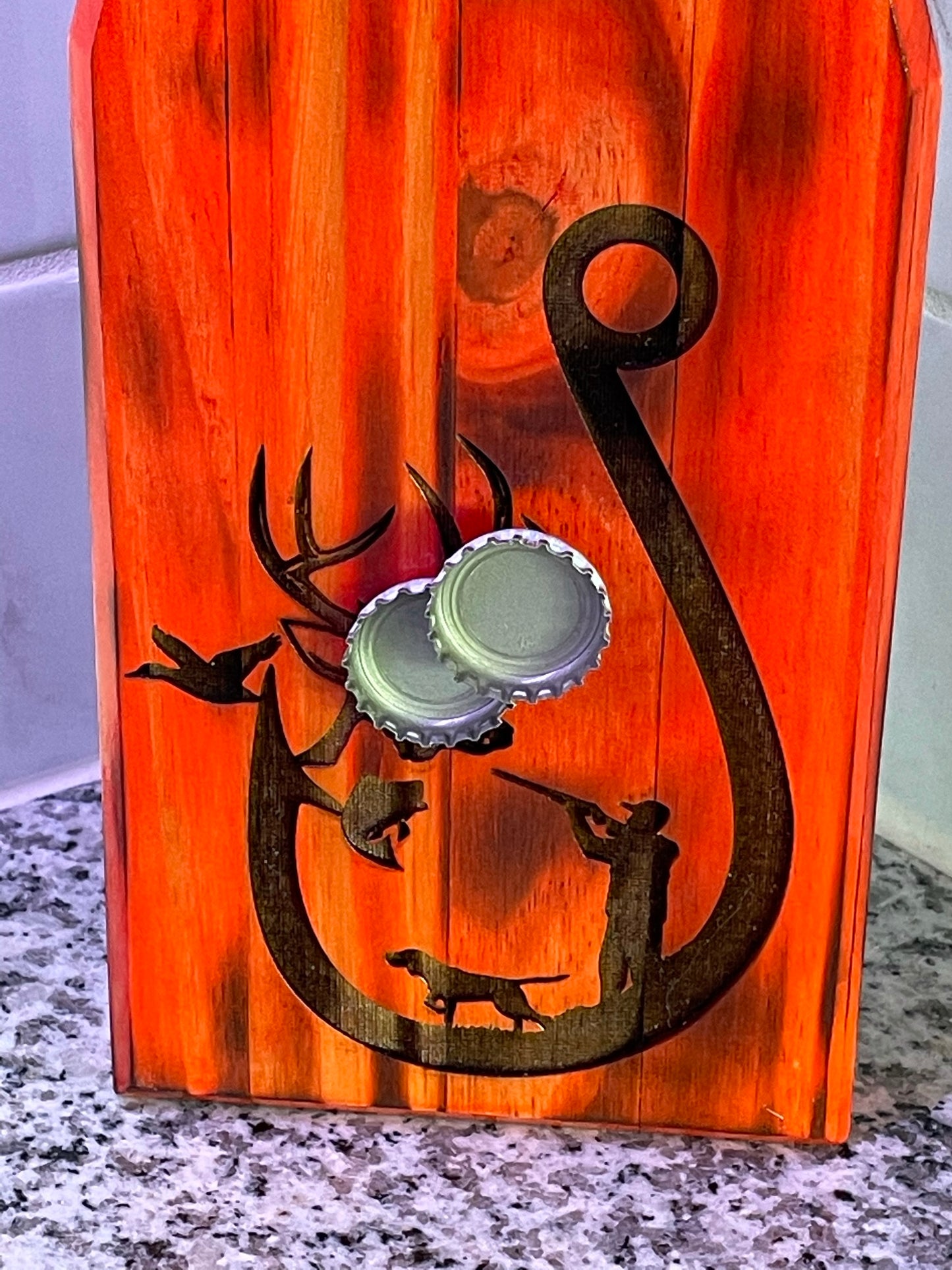 Magnetic Cap Catch Bottle Opener with Hunting Theme in Hunters Safety Orange