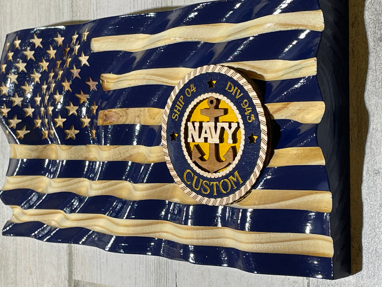 Navy Wavy Flag Desktop or Bookshelf Decor