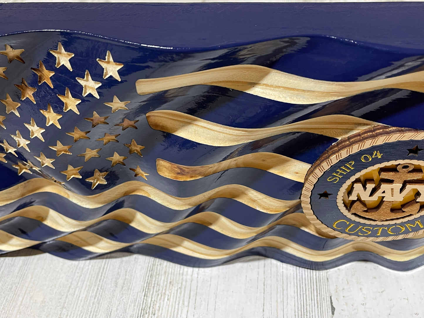 Navy Wavy Flag Desktop or Bookshelf Decor