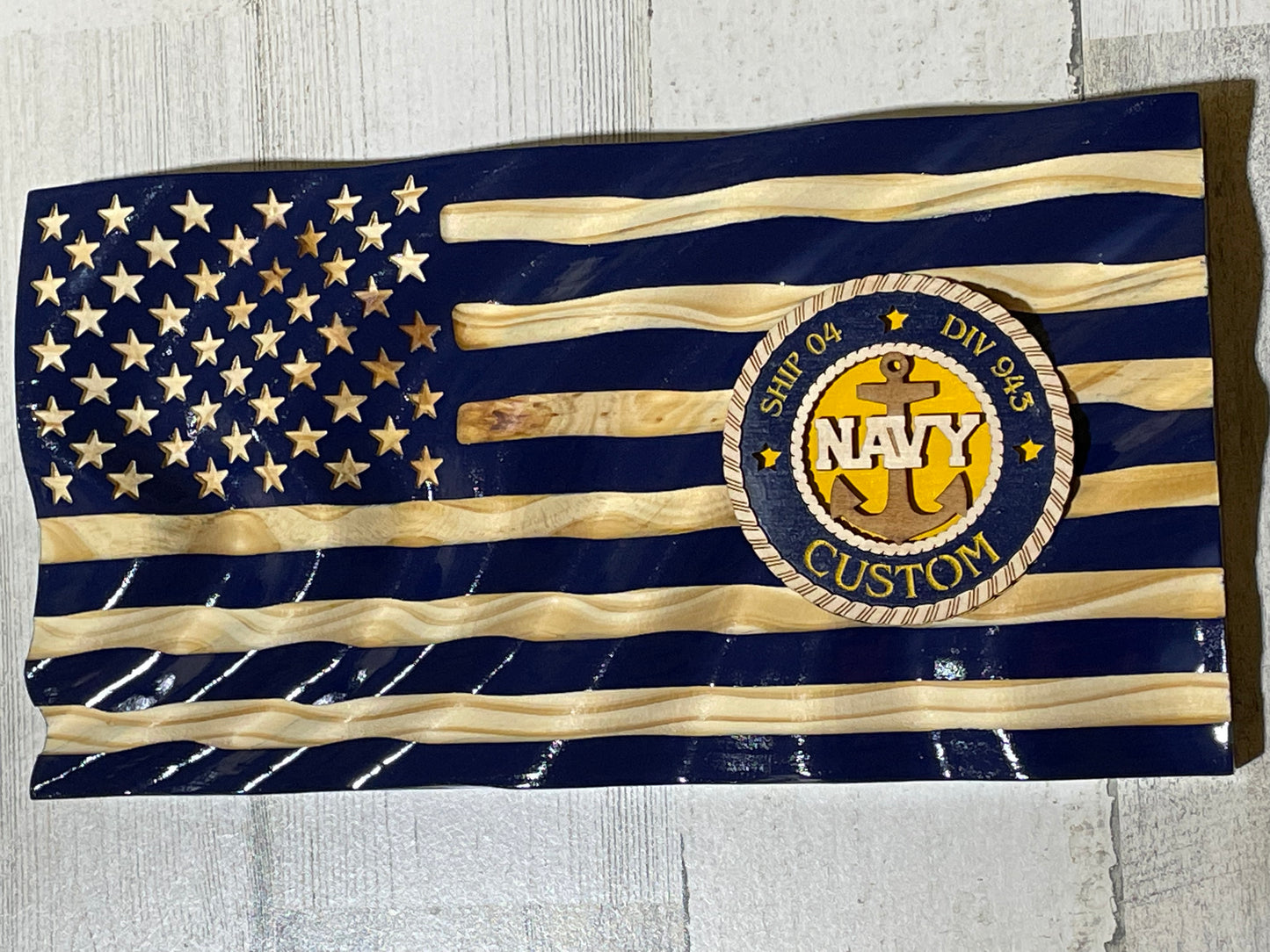 Navy Wavy Flag Desktop or Bookshelf Decor